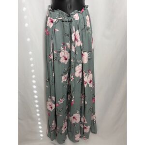 Simplee Elegant Floral Split High Waisted Wide Leg Pants Boho Palazzo Size S